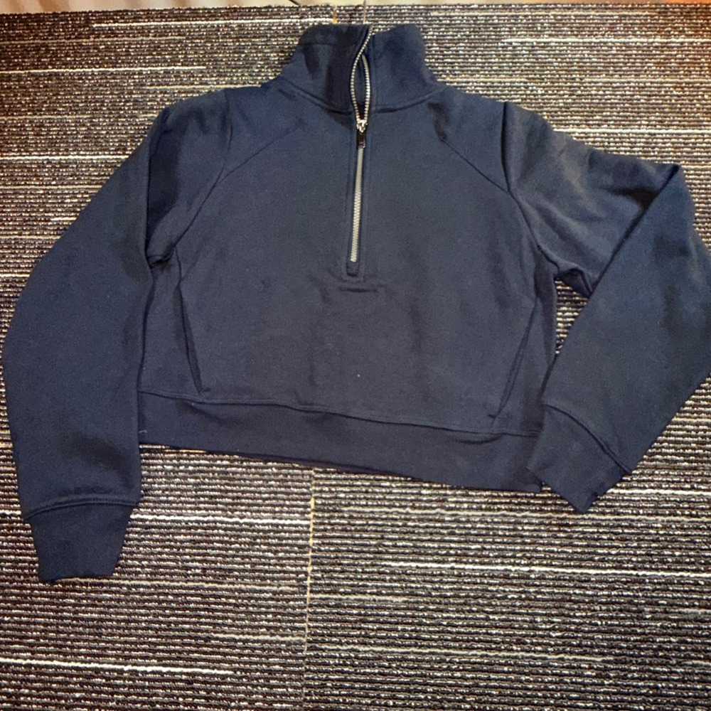 All in Motion Core Fleece Pullover Women XS NEW Black Cropped Half Zip Boxy Fit